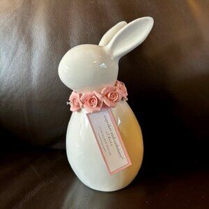 Cupcakes and Cashmere Porcelain Decor Easter Spring Bunny with Pink Roses NWT